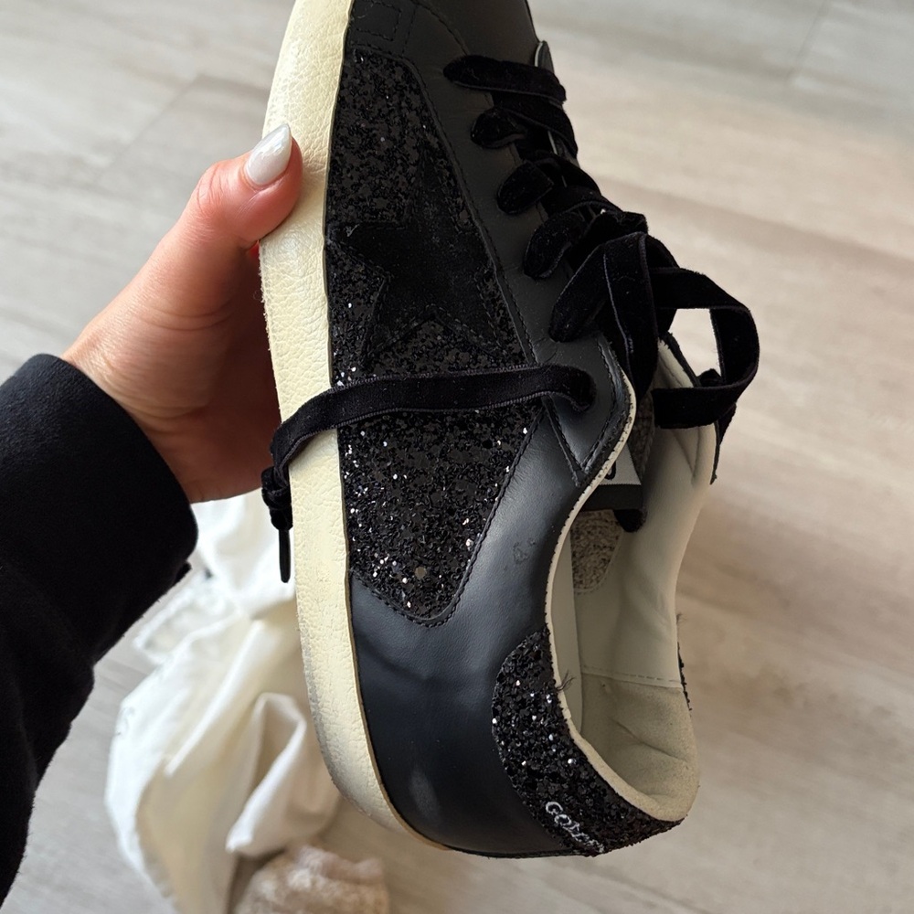 NEVER WORN Golden Goose Women's Black and Glitter Sneakers